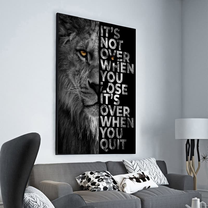 1pc Art Canvas Painting, Lion Painting On Canvas Wall Art, Positive Quote Artwork Wall Painting For Bathroom Bedroom Office Living Room Home Wall Decor, Aesthetic Room Decor, No Frame