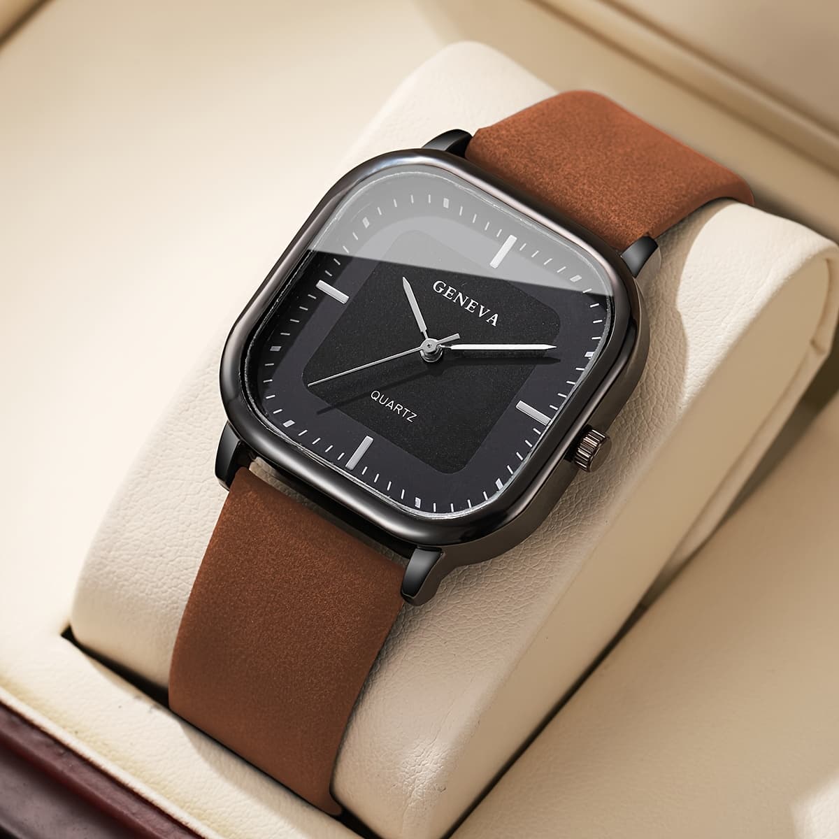 Men'S Trendy Square Minimalist Quartz Watch with a Scale Dial (1pc/Set) Does Not Include a Watch Box.