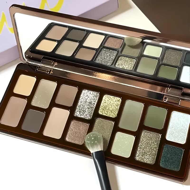 16-Color Eyeshadow Palette Featuring Matte, Shimmer, And Glitter Finishes