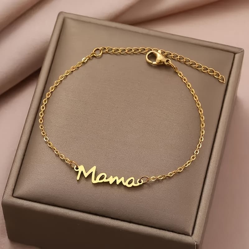 1pc "Mama" Engraved Charm Bracelet - Elegant Golden-Tone, Durable Iron, Perfect Mother'S Day Gift for Everyday Style, Everyday Bracelet|Engraved Charm Bracelet|Durable Bracelet