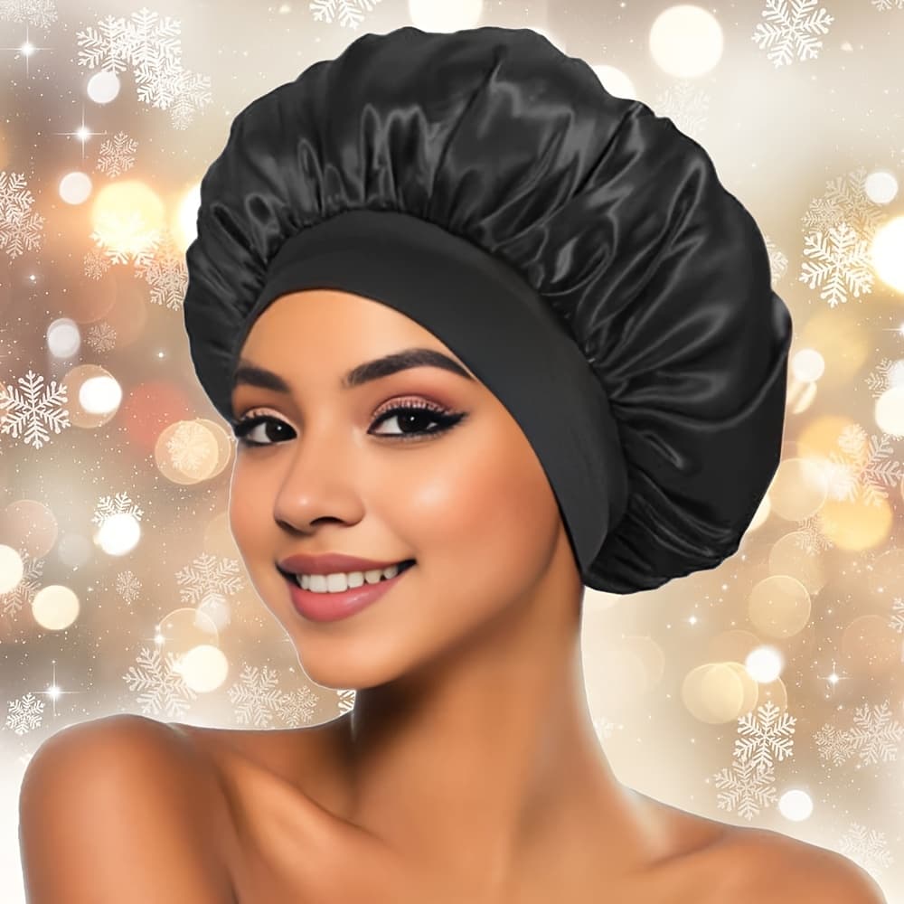 Women'S Satin Sleep Cap, Hypoallergenic Polyester 100% Solid Color, Soft Imitation Silky Night Bonnet, Large Sleeping Bonnet for Relaxed Textured Hair, Long Hair Style, Woven Hair Bonnet with Wide Soft Band