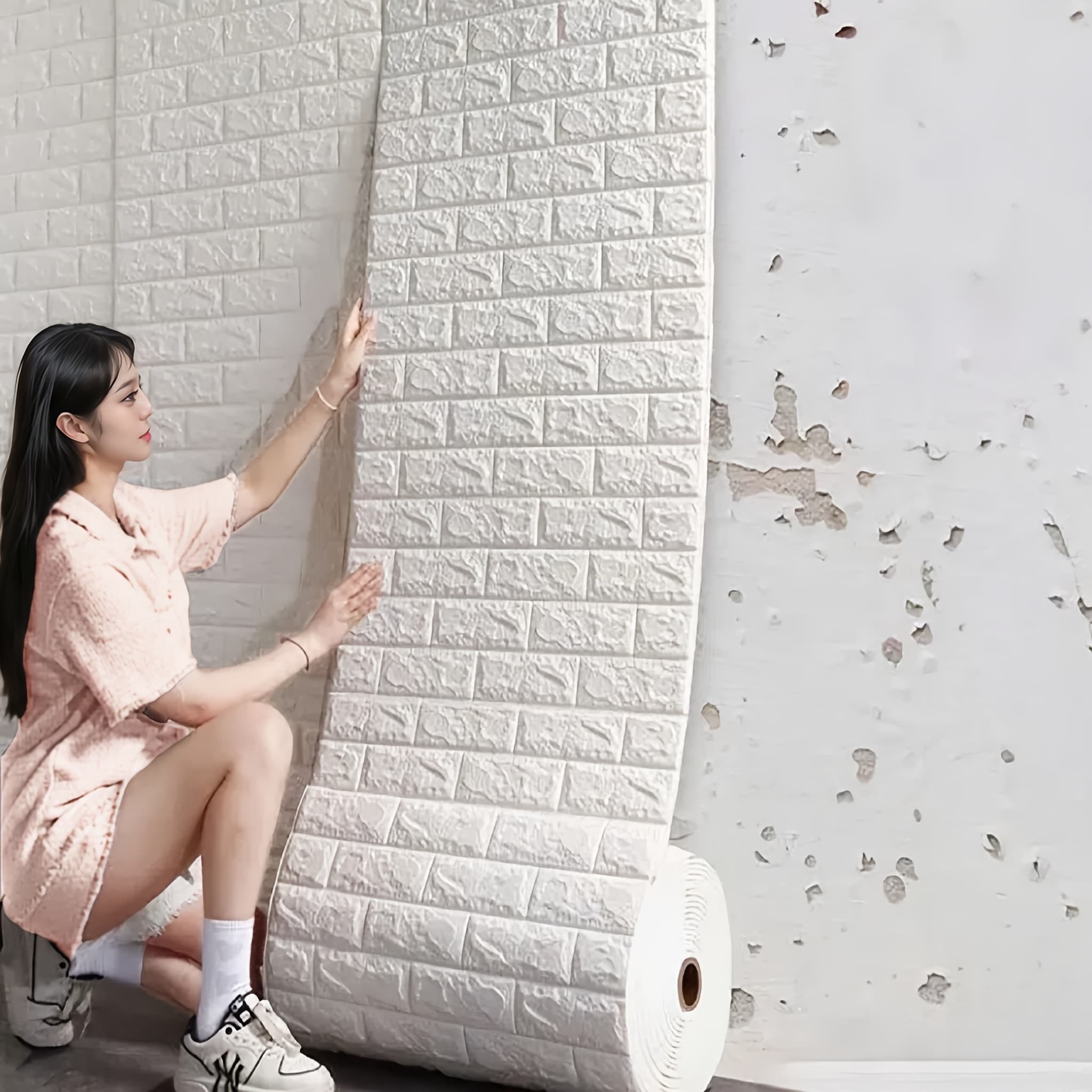 New Year 3D Wall Tile Stickers, Self-Adhesive Foam Brick Patterns for Impact-Resistant Wallpaper, Waterproof And Moisture-Proof Ceiling Stickers, Easy to Apply And Remove, Easy to Clean And Cut Freely, Suitable for Kitchens, Living Rooms, Bathrooms, And Hallways.