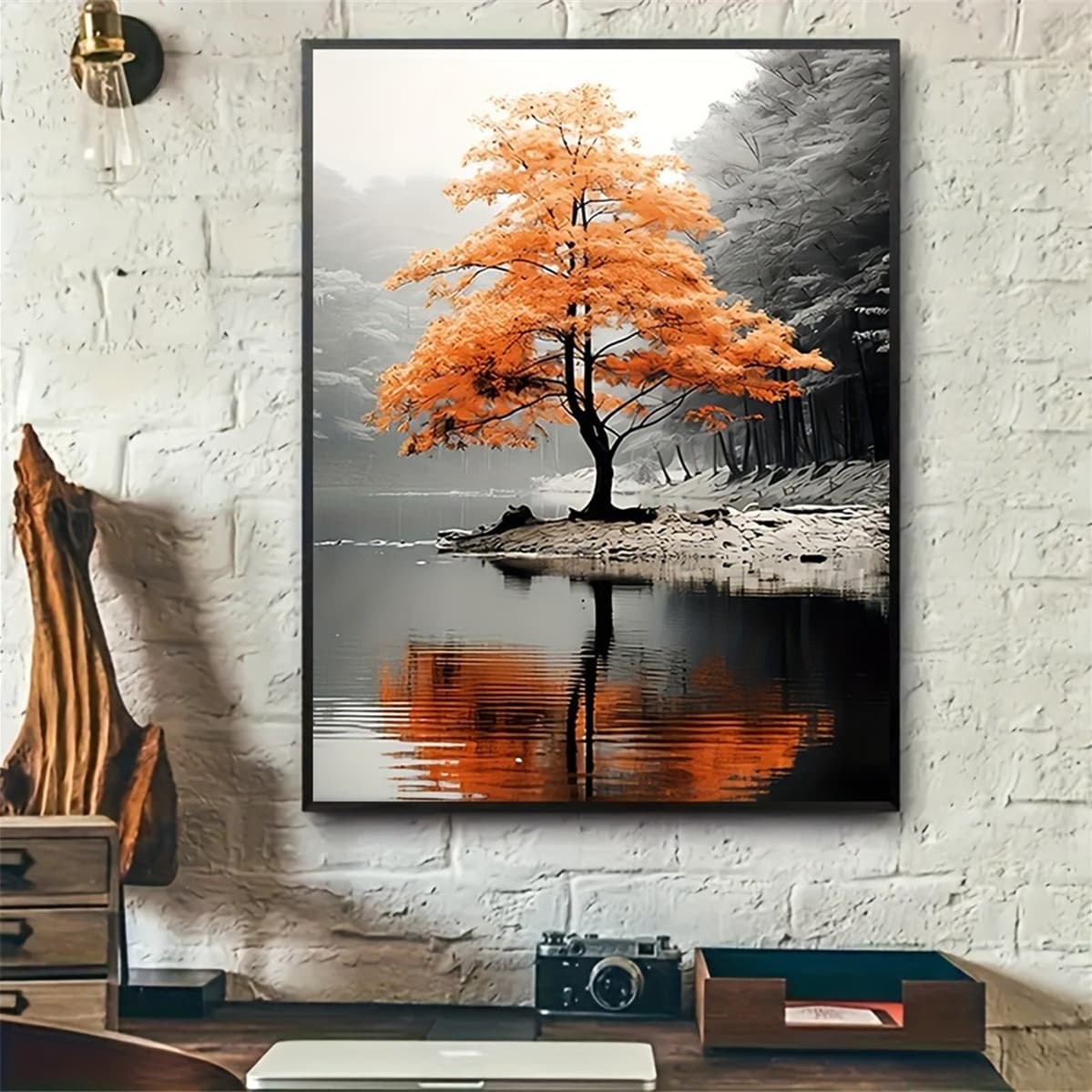 Orange and Gray Forest Canvas Art Print, 30.48x40.64 cm Frameless Wall Decor for Home, Bedroom, Kitchen, Living Room, Bathroom, Hotel, Cafe, Office, Large Canvas Wall Art, Perfect for Room Decor